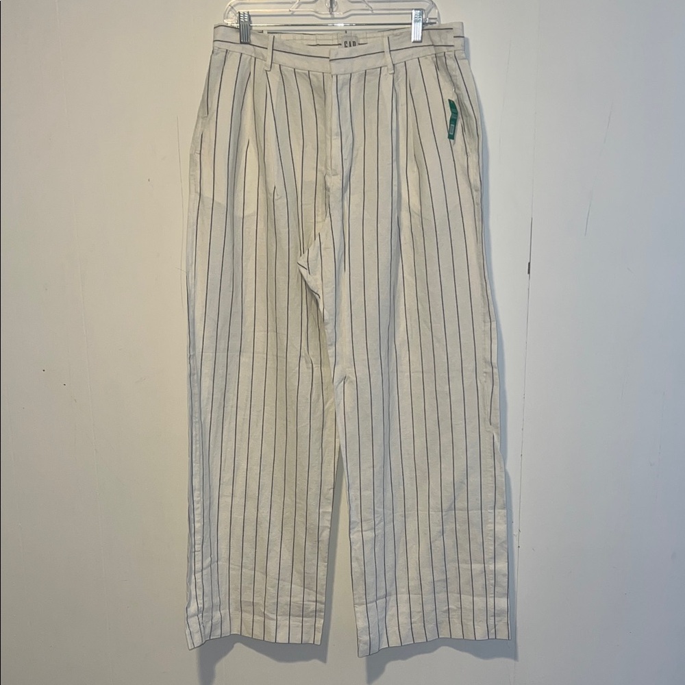 GAP Cream Wide-Leg Pants with Black Pinstripes Size 14 0328261